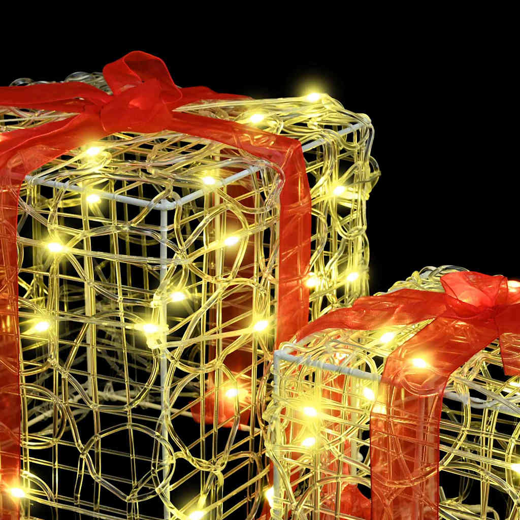 Gift Box with 60 LEDs 3 pcs Warm white 20 x 20 x 20 cm Acrylic